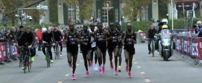 The 2:50 mark in green - Kipchoge: The Last Milestone