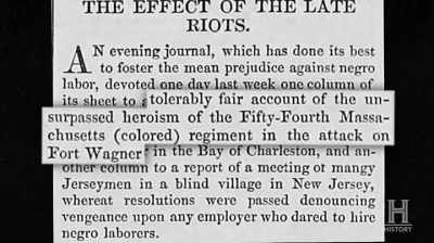 The 54th's self-emulation
at Fort Wagner - Black Patriots: Heroes of the Civil War