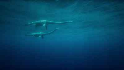 The apparently stricken female
is a tempting target. - Prehistoric Planet