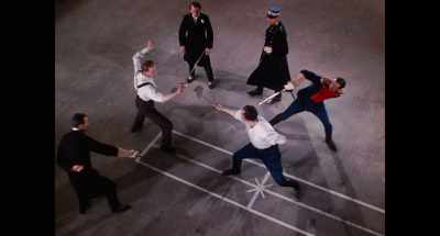 The camera moving up
and away from the duel - Made in England: The Films of Powell and Pressburger