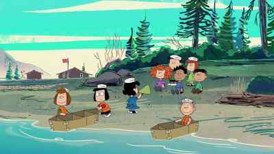 The cardboard boat
regatta is about to begin. - Camp Snoopy