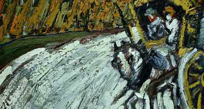 The carriage, and these two figures - Van Gogh: Of Wheat Fields and Clouded Skies