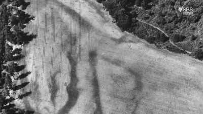 ..the crop mark
of an ancient great hall - Scotland from the Sky