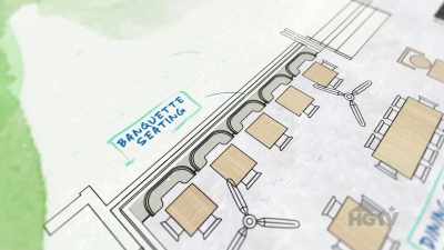 The custom banquettes
will be removable - Island of Bryan