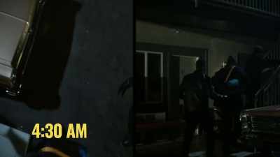 The Dinsio crew
retreats through - History's Greatest Heists with Pierce Brosnan
