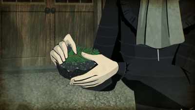 The dull brown ore, still
mixed with pine needles, - Cosmos: Possible Worlds