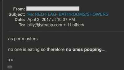 The quote is,
"Well, nobody's eating, - Fyre Fraud