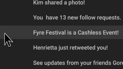 The email said,
"This is a cashless event, - Fyre Fraud