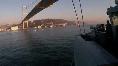 The final bridge spanning
the Bosphorus marks the start - Warship: Life at Sea