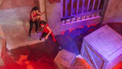 The girls are back at the start. Take two. - Floor Is Lava