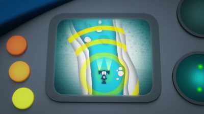 The Gup-Q's echo mapper
uses special sounds to map the cave. - Octonauts and the Caves of Sac Actun