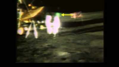 The initial flash is definitely
caused by the backpack-mounted antenna. - American Moon