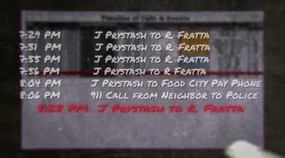 The last phone call
was to let Fratta know - The Lesson Is Murder