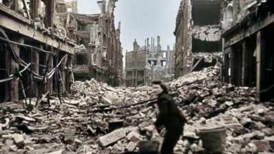 The main streets became 
operational again after a few days. - Greatest Events of World War II in Colour