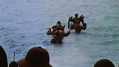 The Marines are
forced to wade 700 yards - The Pacific War in Color