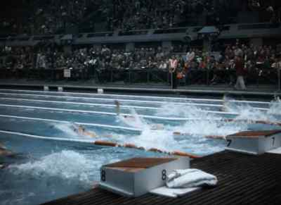 The men's 100-meters backstroke final. - XIVth Olympiad: The Glory of Sport