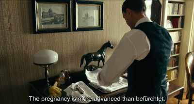 The pregnancy is more
advanced than I feared.
. - Never Look Away