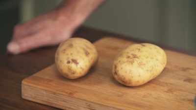 The process starts
by peeling potatoes - James May: Oh Cook!
