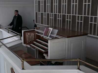 The pulpit was donated in 1879
by William Mercer. - First Reformed