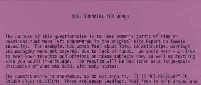 The purpose of
this questionnaire - The Disappearance of Shere Hite