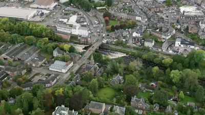 The railway station and branch line - Scotland from the Sky