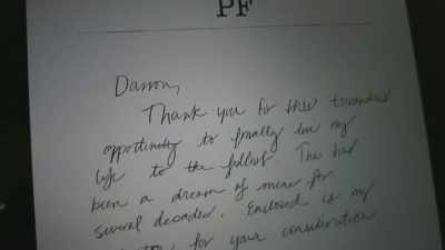 The reason he hand
wrote the whole application - Naked SNCTM