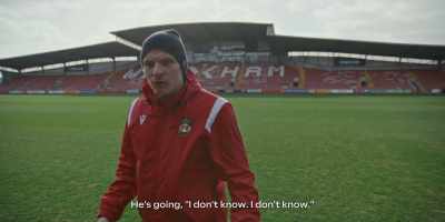 The ref pulls me over,
and then I'm like, - Welcome to Wrexham