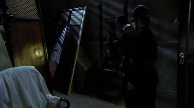 The remains of the false elevator. - Murdoch Mysteries