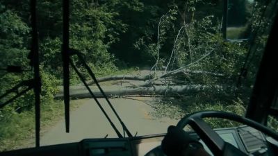 The road's blocked Anybody need first aid - Severance