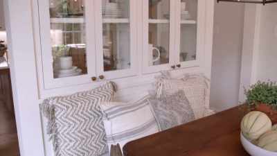 The rough antique mantel
matches the primitive table - Fixer Upper: Behind the Design