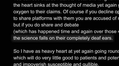 "The science falls
on their completely deaf ears," - Open Wide