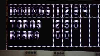 The score after three innings,
the Toros, 5, the Bears, 2. - The Bad News Bears in Breaking Training