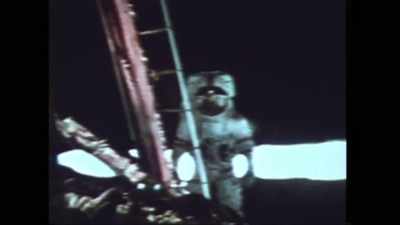 The soil is so soft, it covered
the module's supports completely. - American Moon