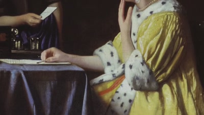 The striking yellow jacket
worn by the mistress - Vermeer: The Greatest Exhibition