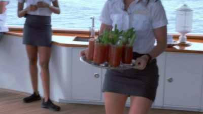The tender is 
approaching the boat. - Below Deck Down Under