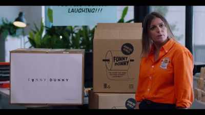 The U in 'funny' is a tiny toilet. - Back in Very Small Business
