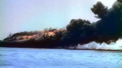 The USS Comfort -- a
hospital ship -- also gets hit. - The Pacific War in Color