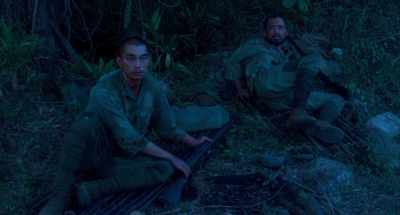 The wind beats the grass and the leaves. - Onoda: 10,000 Nights in the Jungle