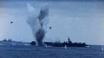 Their planes dive
closer to American ships. - The Pacific War in Color