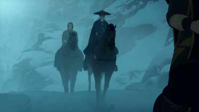 [theme music swelling] - BLUE EYE SAMURAI