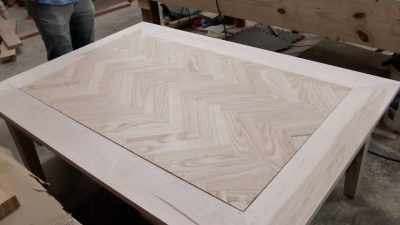 Then adding a dark-walnut border
around the herringbone inlay - Fixer Upper: Behind the Design