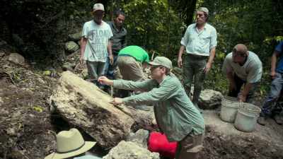 Then Alex spots some
very different evidence - Lost Treasures of the Maya