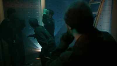 Then Charlie coughs again. - History's Greatest Heists with Pierce Brosnan