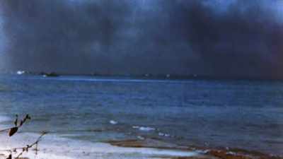 There is barely a
whimper of crossfire. - The Pacific War in Color