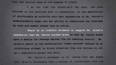 "There is no credible
evidence to support - Allen v. Farrow