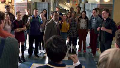 There is no fighting
at this school.
(CHANTING STOPS) - Schooled
