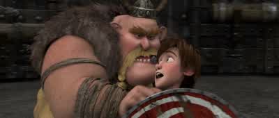 Let go of my shield There are a million shieldsTake that one It has a flower girls like flowersOops this one has blood on it - How to Train Your Dragon