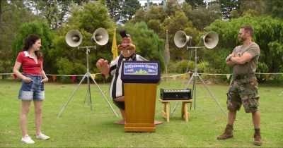 There's the scoreboard, - Woody Woodpecker Goes to Camp