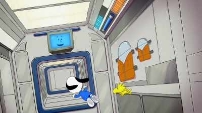 These sleeping bags
are attached to the wall - Snoopy in Space