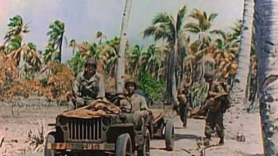 They quickly secure a
large chunk of the island, - The Pacific War in Color